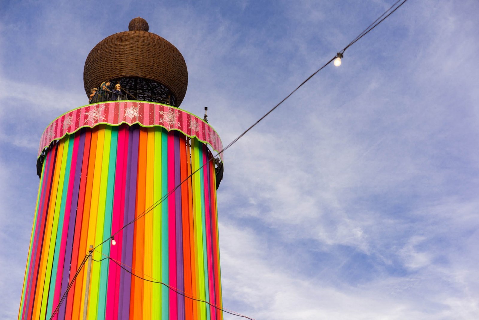 Ribbon Tower and Lights, Media Centre, Glastonbury 2015. Worthy Farm, England. Photograph by Ivo Dukić.