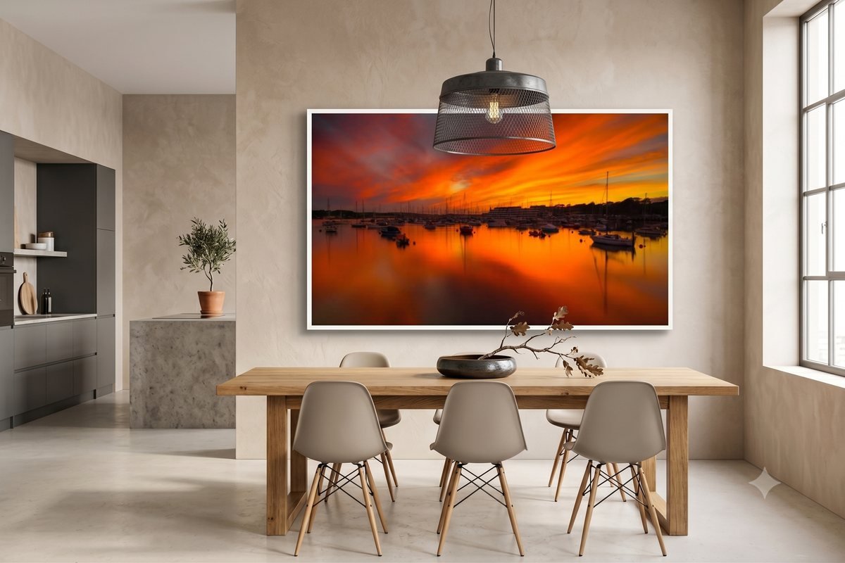 Red Sky at Dusk fine-art print displayed framed in a room