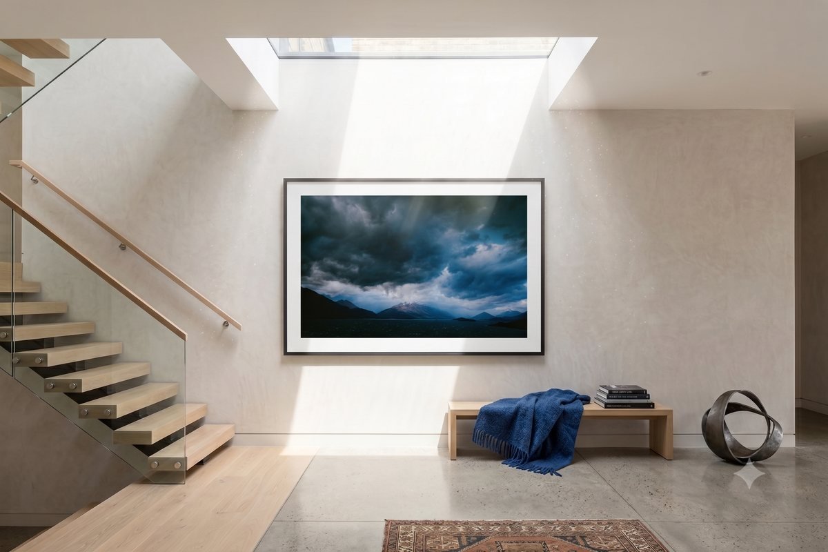 Storm in Glenorchy fine-art print displayed framed in a room